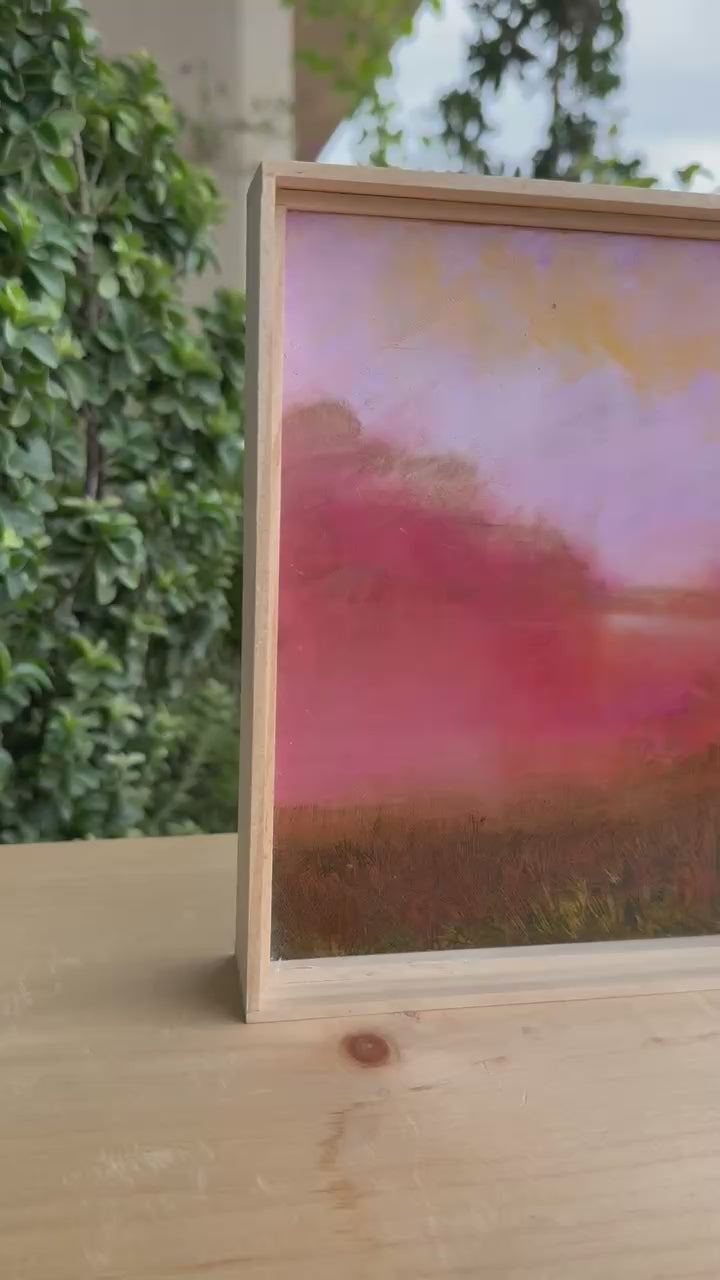 Pink Morning Mist. Landscape Painting. Oil on Reclaimed Board